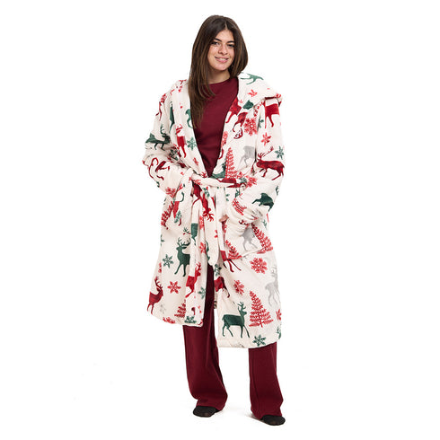 Snuggs Blanket Robe White Deer Christmas